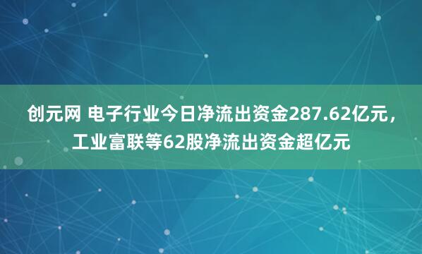 创元网 电子行业今日净流出资金287.62亿元，工业富联等62股净流出资金超亿元